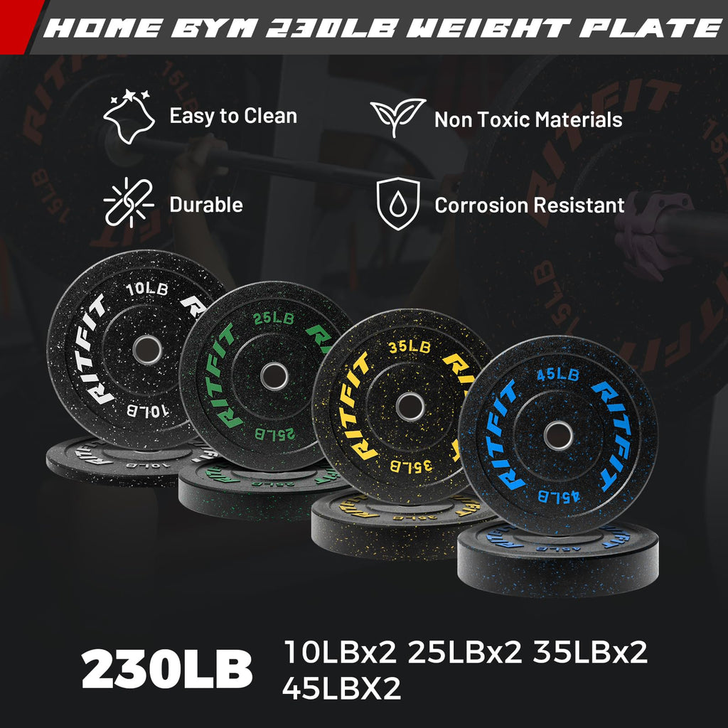 RitFit Squat Rack Power Cage Home Gym Package, Includes 1000LBS Power Rack with Cable Crossover System, Weight Bench, Weight Plate Set with Olympic Barbell (Package 1.6K (Bumper Plate 230LBS))-Orange