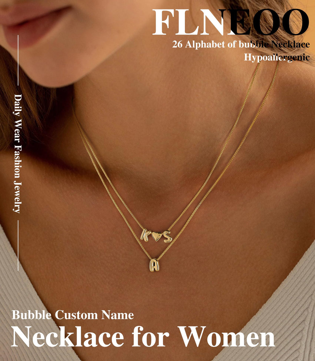 Personalisierte 3D-Buchstaben-Halskette mit individuellem Namen, 14K Gold, Weihnachtsgeschenke, personalisierte Anfangsbuchstaben-Halskette, zarter Charme-Ballon, handgefertigter Schmuck für Frauen, maßgeschneiderter Alphabet-Anhänger A-Z