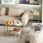 Nesting Coffee Table,Small Glass Coffee Table Set of 2,Black Modern Center Sofa Side Tea Table for Living Room,Bedroom and Small Spaces,2 Tier Tempered Glass, Easy Assembly,Gold