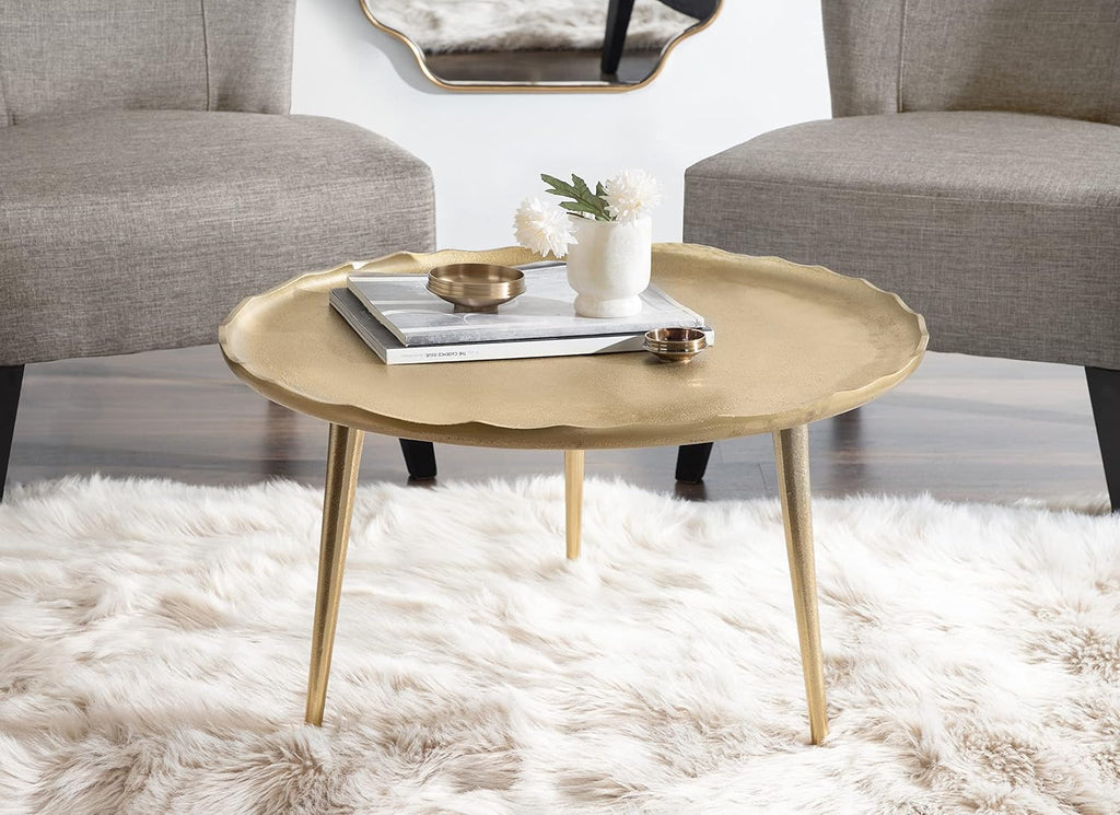 Kate and Laurel Alessia Modern Coffee Table, 25 x 25 x 15, Gold, Metal Coffee Table with Antique Detailing for Storage and Display