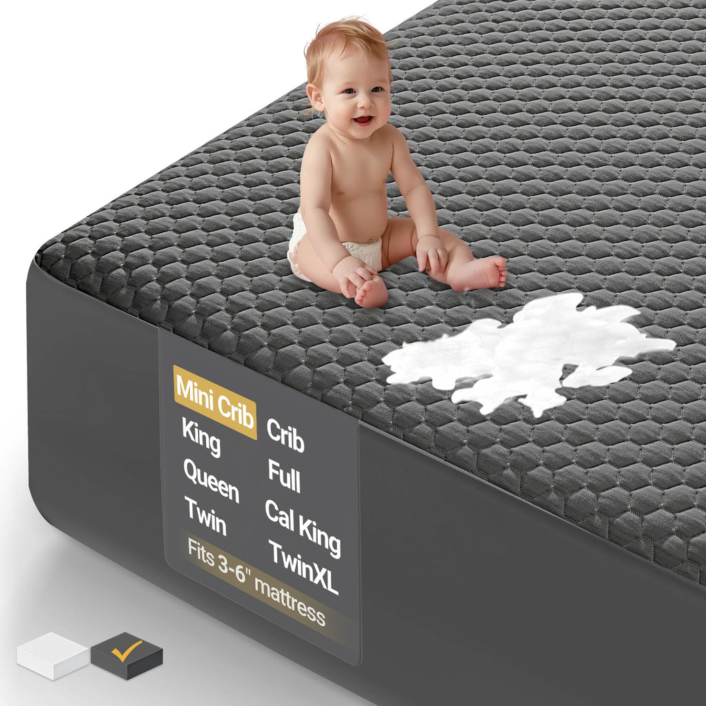 OhGeni 100% Waterproof Queen Size Mattress Protector,Soft Mattress Pad, Cooling Breathable Fitted Sheets,Washable Bed Cover,Non-Slip Deep Pocket,Noiseless for Bedroom