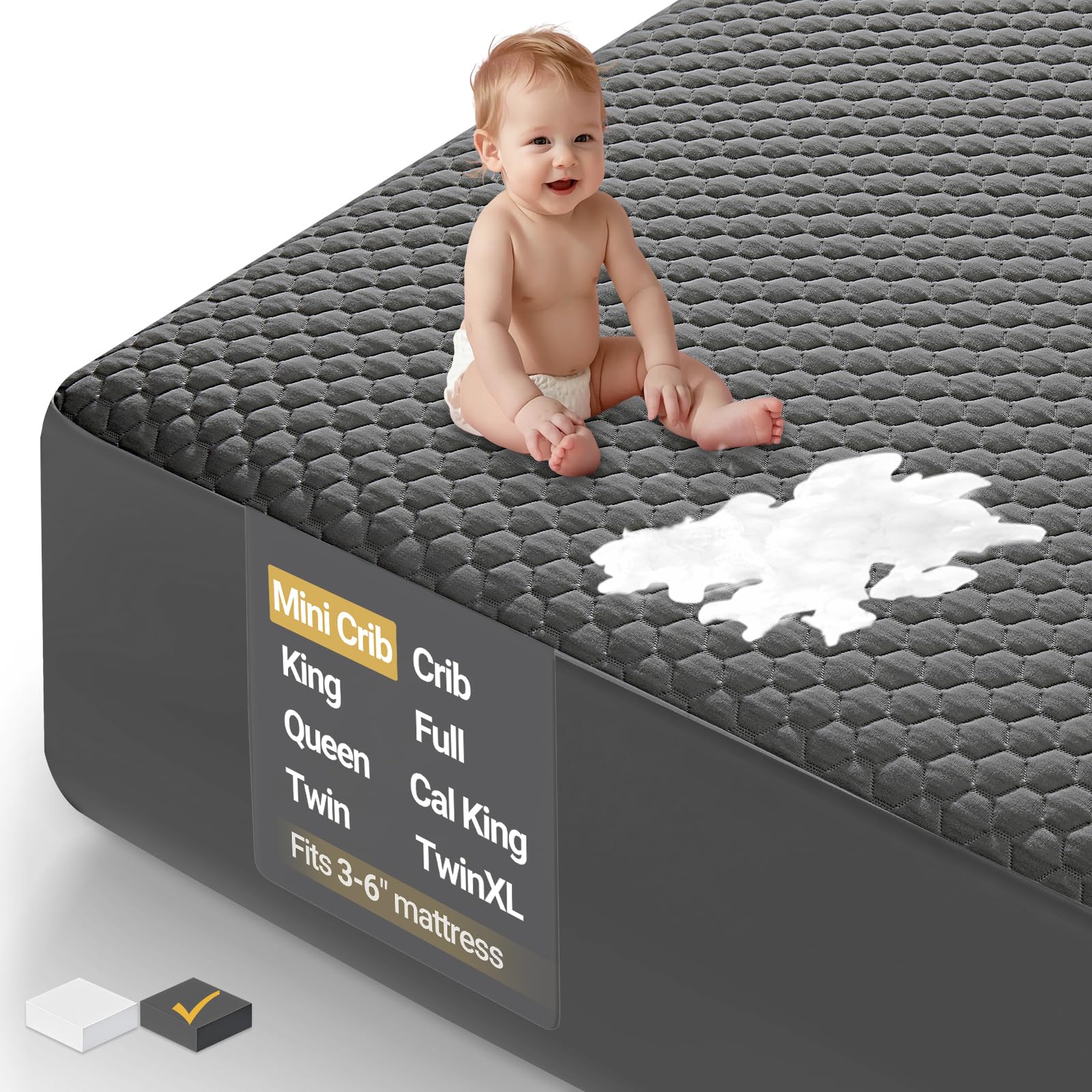 OhGeni 100% Waterproof Queen Size Mattress Protector,Soft Mattress Pad, Cooling Breathable Fitted Sheets,Washable Bed Cover,Non-Slip Deep Pocket,Noiseless for Bedroom
