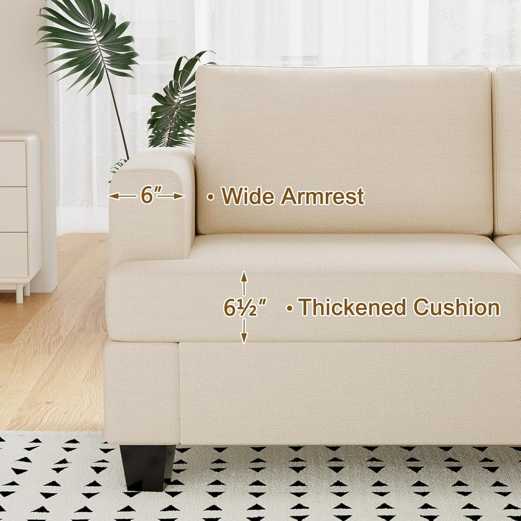 Furnimart Deep Seat Sectional Sofa Set, Modern 3 Seater Couch and Loveseat Sets, Cream Couches Set of 2 for Living Room, Comfy Fluffy Couch with Removable Sofa Cover, Beige Linen