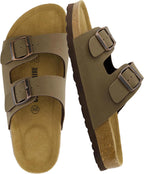 CUSHIONAIRE Lane Cork Footbed Sandals for Women – Comfortable Double Buckle Slip-On with Genuine Suede Footbed & Arch Support Slides for Women Footwear