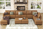 EASE MOOSE Brown Modular Sectional Couch with Storage, Faux Leather Sectional Modular Sofa or Living Room