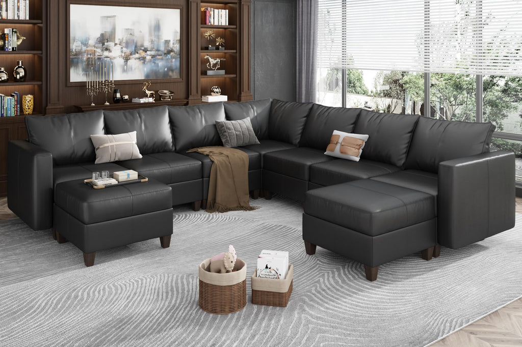 EASE MOOSE Brown Modular Sectional Couch with Storage, Faux Leather Sectional Modular Sofa or Living Room