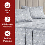 Queen Christmas Tree Sheet Set - Holiday Xmas Pattern Linen Set - Deep Pockets - Snug Fit - 4 Piece - Wrinkle Free - Comfy & Cooling Festive Winter Bedding - Easy To Care For - Kid Friendly