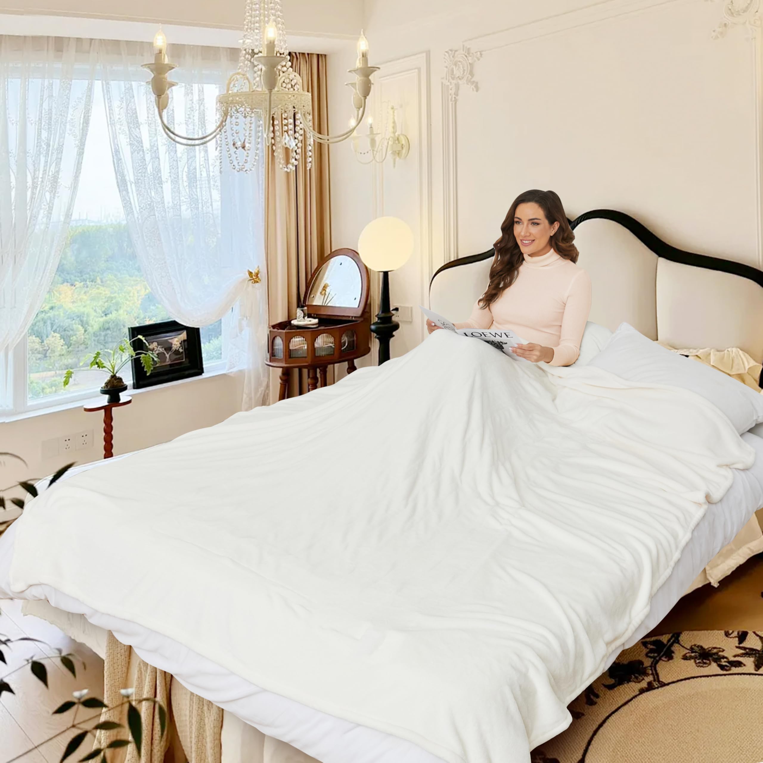 Elektrisch verwarmd deken 72" x 84" volledige maat flanellen stof met 4 verwarmingsniveaus & 10 uur automatische uitschakeling, ademend warm en wasbaar voor zacht en bed - lichtgrijs