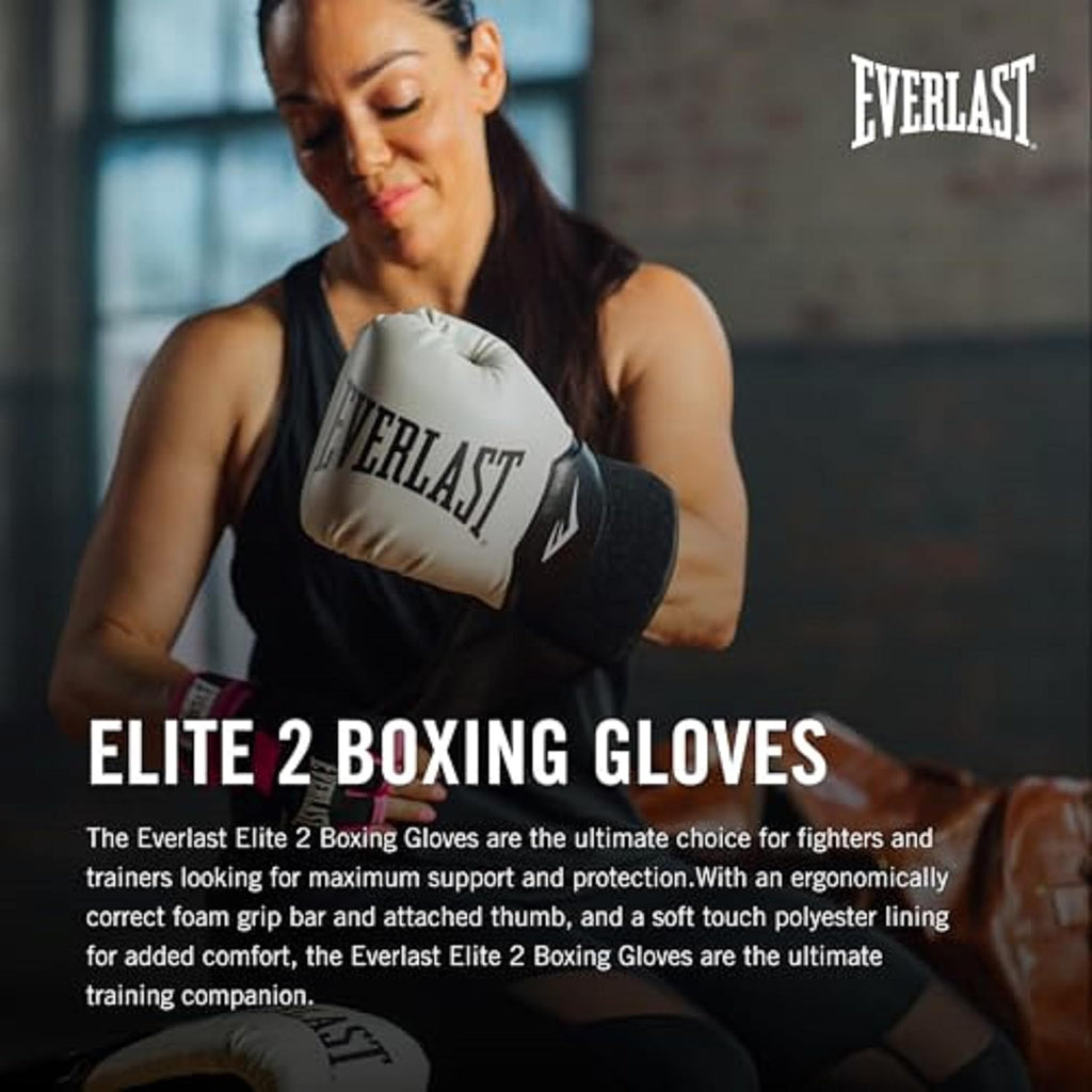 Everlast Elite 2 Boxing Gloves, Pro Training Gloves for Men and Women, Secure Fit Hook and Loop Closure & Ventilation, Heavy Bag & Speedbag Training.
