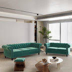 AVZEAR 3-Piece Living Room Sectional Sofa Set, Green Velvet Couch Upholstered Sofa Modern Sofa Couches Set Style Button Tufted, Velvet Chesterfield Sofa for Living Room Apartment, 1+2+3 Seat Green