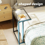 Simple Trending C Table Tempered Glass End Table, Couch Side Table, Snack Sidetable with Metal Frame, TV Tray Table for Small Space, Sofa Couch and Bed Side Table, Black