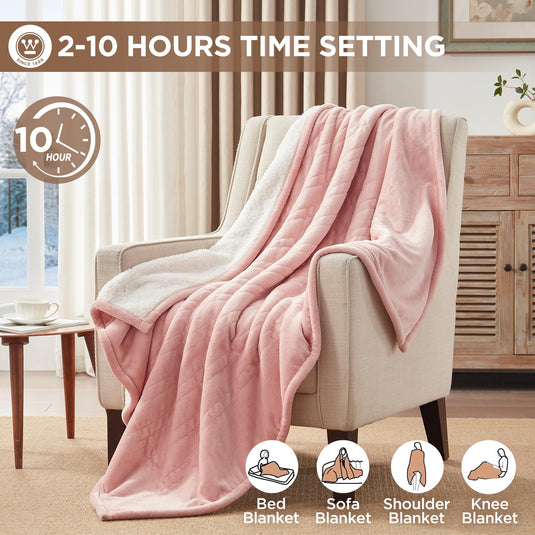 Westinghouse Heated Blanket Queen Size, Soft Flannel to Sherpa Electric Blanket with 10 Heating Levels, 12 Hours Auto Off, Fast Heating Blanket, Machine Washable, 84x90 Inch, Charcoal