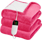 greenoak Heated Blanket Electric Throw 50"X60", Heating Blanket with 10 Heat Levels 1/2/4/6/8 Hours Auto-Off Overheat Protection, Flannel Sherpa Soft Warm Heater, ETL Certified Coral Pink