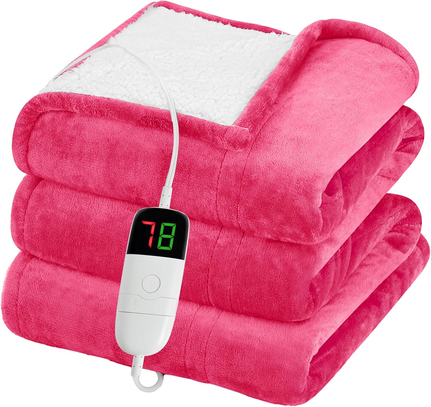greenoak Heated Blanket Electric Throw 50"X60", Heating Blanket with 10 Heat Levels 1/2/4/6/8 Hours Auto-Off Overheat Protection, Flannel Sherpa Soft Warm Heater, ETL Certified Coral Pink