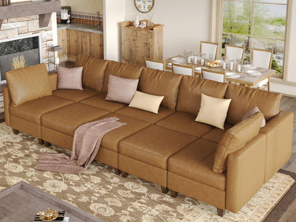 EASE MOOSE Faux Leather Sectional Sofa Sleeper Couch with Storage,Faux Leather Moduar Sectional Sleeper Sofa Bed Modular Couch for Living Room