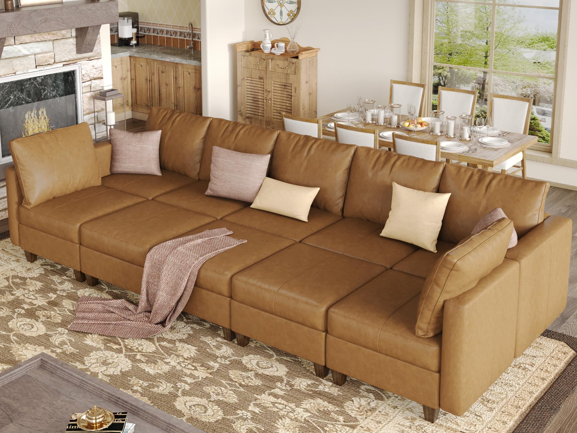 EASE MOOSE Faux Leather Sectional Sofa Sleeper Couch with Storage,Faux Leather Moduar Sectional Sleeper Sofa Bed Modular Couch for Living Room