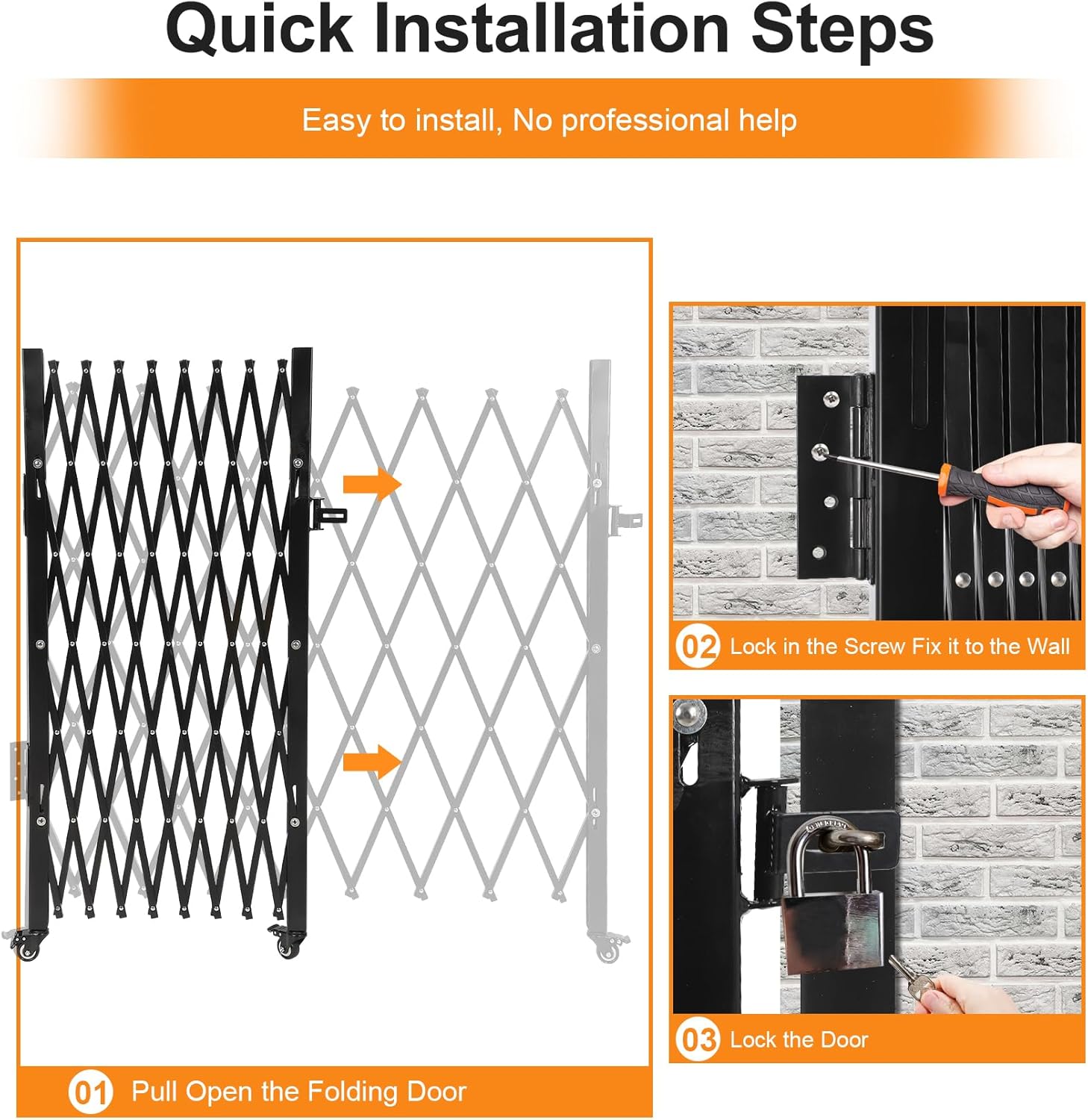 Single Foldable Security Gate 50" H x 75" W Aluminum Expandable Fence Portable Safety Barrier with Casters Retractable Driveway Gates 360°Rolling Barricade Gate Mobile Barricade Safety Barrier