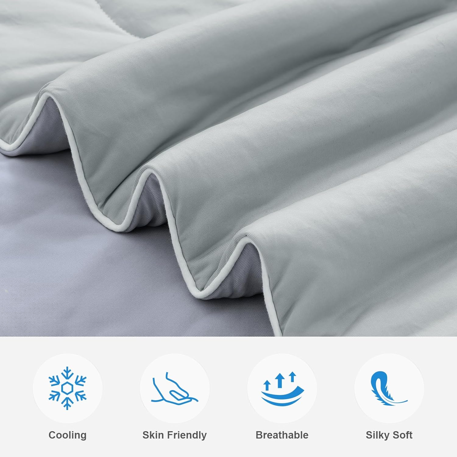 EASELAND Cooling Comforter Queen, Cold Touch Fabric Absorbs Body Heat, Double-Sided Cool Design Soft Fluffy Cooling Blanket for Night Sweats Hot Sleeper(Grey, Queen(90"x90"))