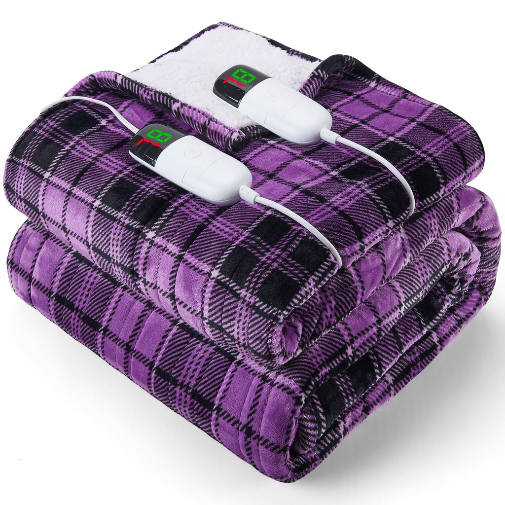 Elektrisch verwarmd deken, 50X60, verwarmingsdeken met 10 verwarmingsniveaus/8 uur automatische uitschakeling, marineblauw geruit Sherpa-dekenverwarmer voor volwassenen, wasbaar deken cadeau voor bank bed kantoor, ETL