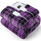 Elektrisch verwarmd deken, 50X60, verwarmingsdeken met 10 verwarmingsniveaus/8 uur automatische uitschakeling, marineblauw geruit Sherpa-dekenverwarmer voor volwassenen, wasbaar deken cadeau voor bank bed kantoor, ETL