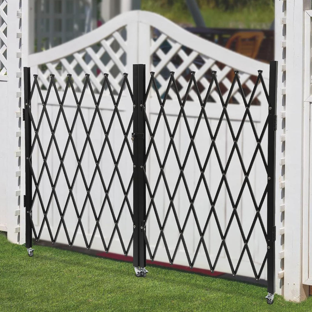 Double Folding Security Door, 5.25' H x 9.84' W Wall Mounted Scissor Gate - Iron & Aluminum Alloy Accordion Gate with 360 Rolling Barricade