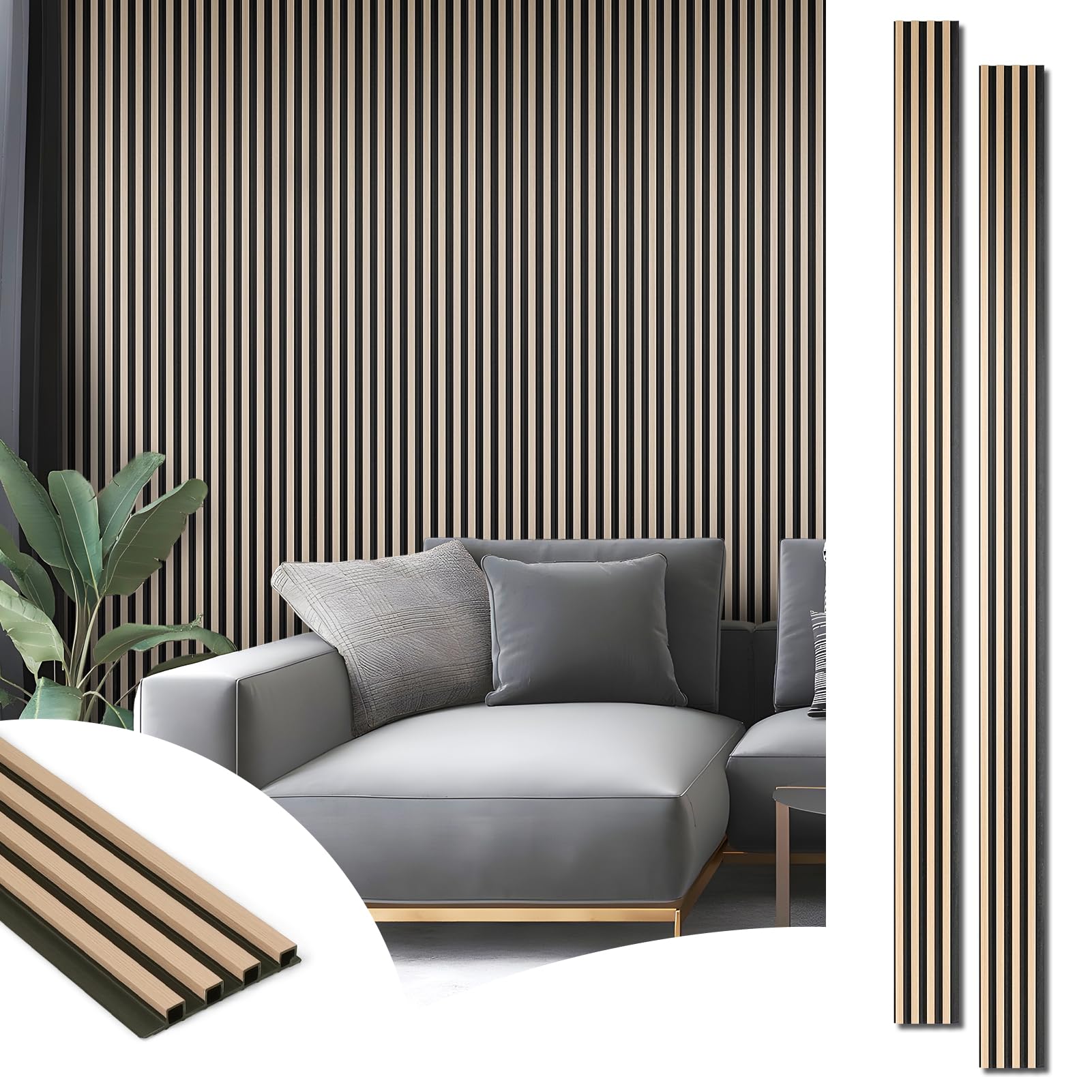 Art3d 8-Pack WPC Wood Slat Wall Panel for Interior Wall Décor, 3D Wood Fluted Acoustic Wall Paneling for Living Room Bedroom Home & Office Accent Wall Decor - 96 x 6 Inch Oak