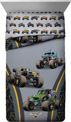 Jay franco Monster Jam MJ Life 4 Piece Twin Bed Set-Includes Reversible Comforter&Sheet Set-Bedding Features Grave Digger, Max-D, Megalodon-Super Soft Microfiber-(Official Monster Jam Product)