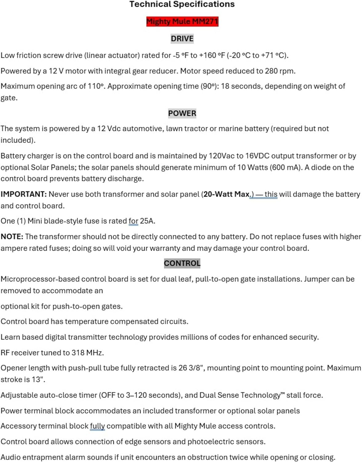 Mighty Mule MM271 Automatic Gate Opener, Solar Ready, Comes with Gate Opener Remote and More-Up to 12ft Long or 300lb, Black, 1 Gate Opener Kit