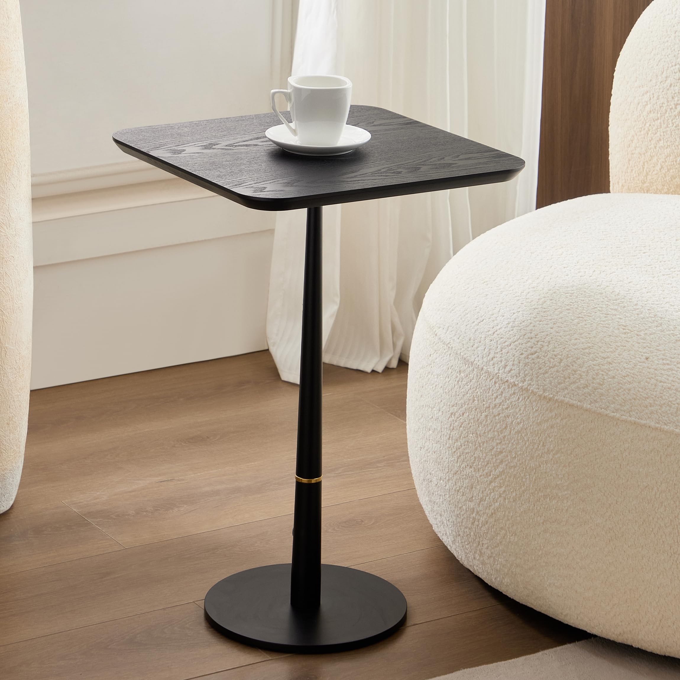 Pedestal Side Table, Small Drink Tables Pedestal Stand, Black Square Mini End Table, Cocktail Martini Coffee Tables, Tiny Side Table for Living Room,Small Spaces,Sofa,Couch