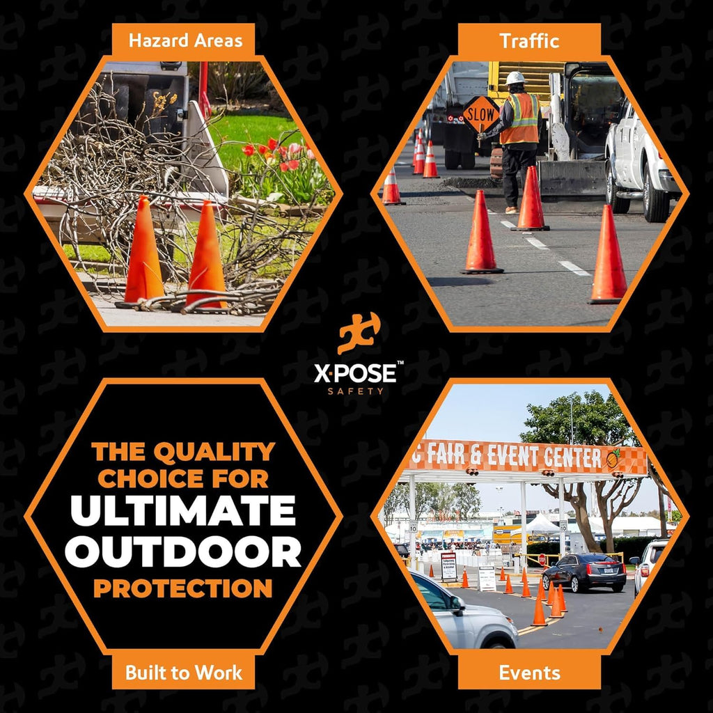 Xpose Safety 28 Inch Orange Traffic Cones Heavy Duty 10lb, 24-Pack - Multipurpose PVC Plastic Safety Cone for Parking, Soccer, Caution, Kids and Construction - DOT Approved