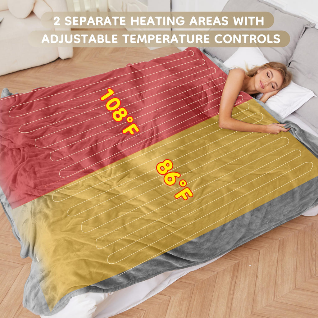 Elektrisch verwarmd deken 72" x 84" volledige maat flanellen stof met 4 verwarmingsniveaus & 10 uur automatische uitschakeling, ademend warm en wasbaar voor zacht en bed - lichtgrijs