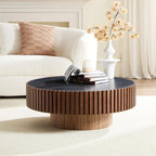 Round Coffee Table for Living Room Contemporary Wood Circle Fluted Coffee Table for Apartment, Easy Assembly ø31.49'', Wood Oak