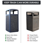 Commercial Metal Outdoor Trash Can with Lid, Lockable Outdoor Garbage Can with Nature Stone Panels, Heavy-Duty Rustproof Trash Bin with Removable Liner for Parks & Public Spaces