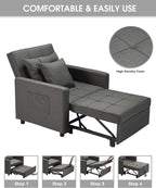 XSPRACER [Updated Convertible Chair Bed, Sleeper Sofa 3 in 1, Stepless Adjustable Backrest,Armchair, Sofa, Bed, Linen, Dark Gray, Single One