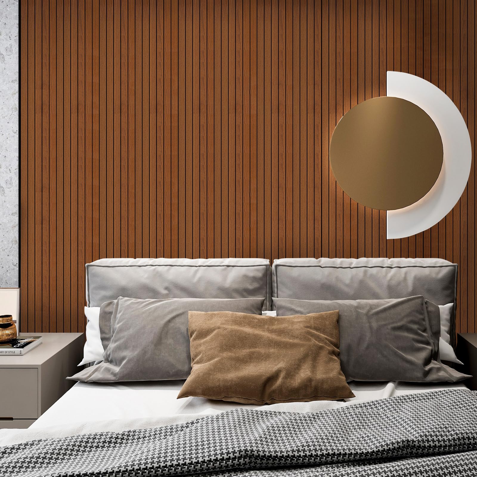 WADILE PVC Wood Grain Panels for Wall, 15.7 in X 17.1 ft Burlywood Soundproof Wall Panels for Wall Paneling Peel and Stick Wall Panels, 3D Wall Panels for Interior Decor, Cover 22.4 Sqft