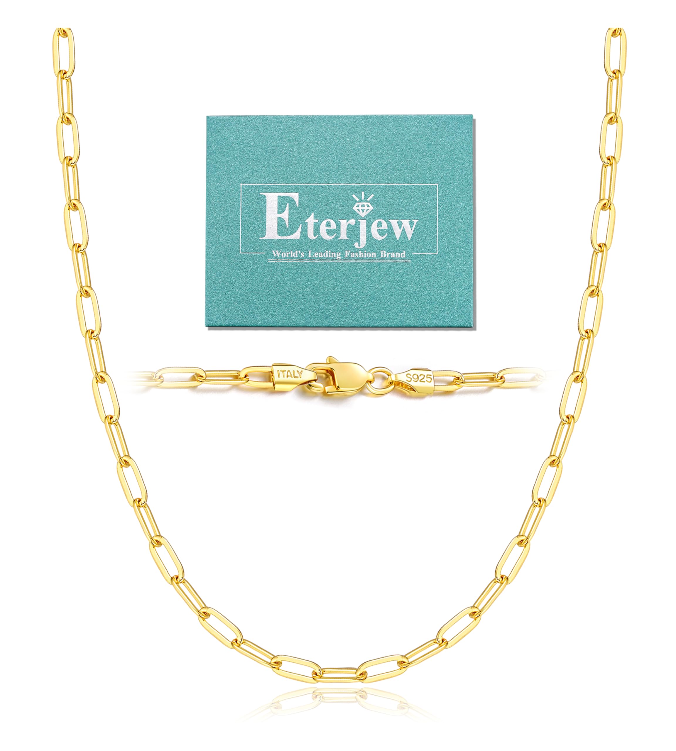 Eterjew Italia Collana a Catena a Fermaglio in Oro Placcato 18K Solido da 3mm per Donne, Collana a Catena a Fermaglio in Oro per Donne, Collana d'Oro per Donne 20 Pollici