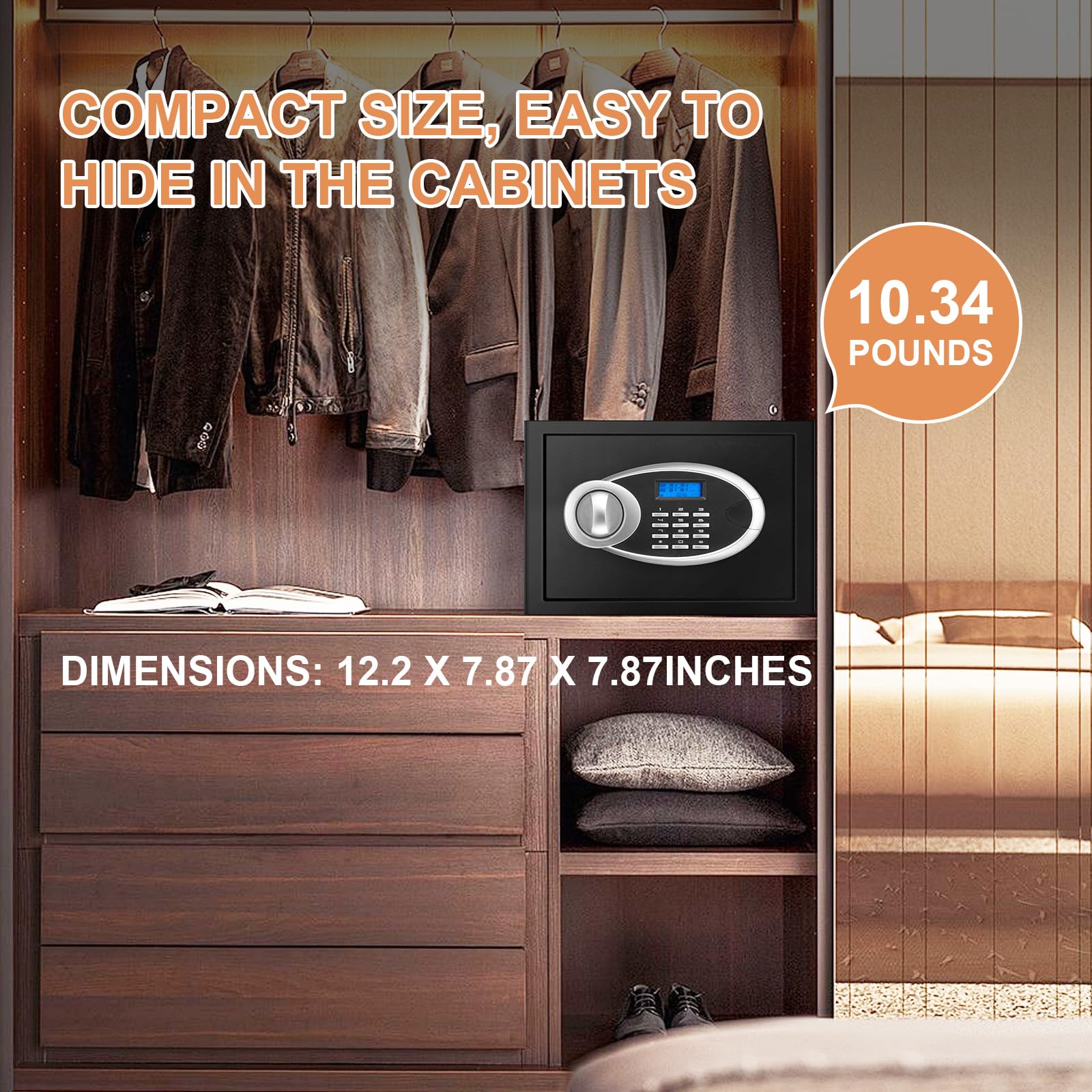 0.7 Cuft Kleine Huissafes Water- en Brandwerend, Digitale Persoonlijke Beveiligingskluis met Programmeerbaar Toetsenbord en Reserve Sleutels, Kleine Brandwerende Safes voor Geld, Medicijnen en Waardevolle Bezittingen thuis