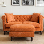 Mid-Century Modern Chesterfield Sofa with Ottoman, Linen Loveseat Classical Retro 2 Seater Couch Tufted Deep Seat Sofa Pet Friendly Sofa Victorian Couch for Living Room (Grey)