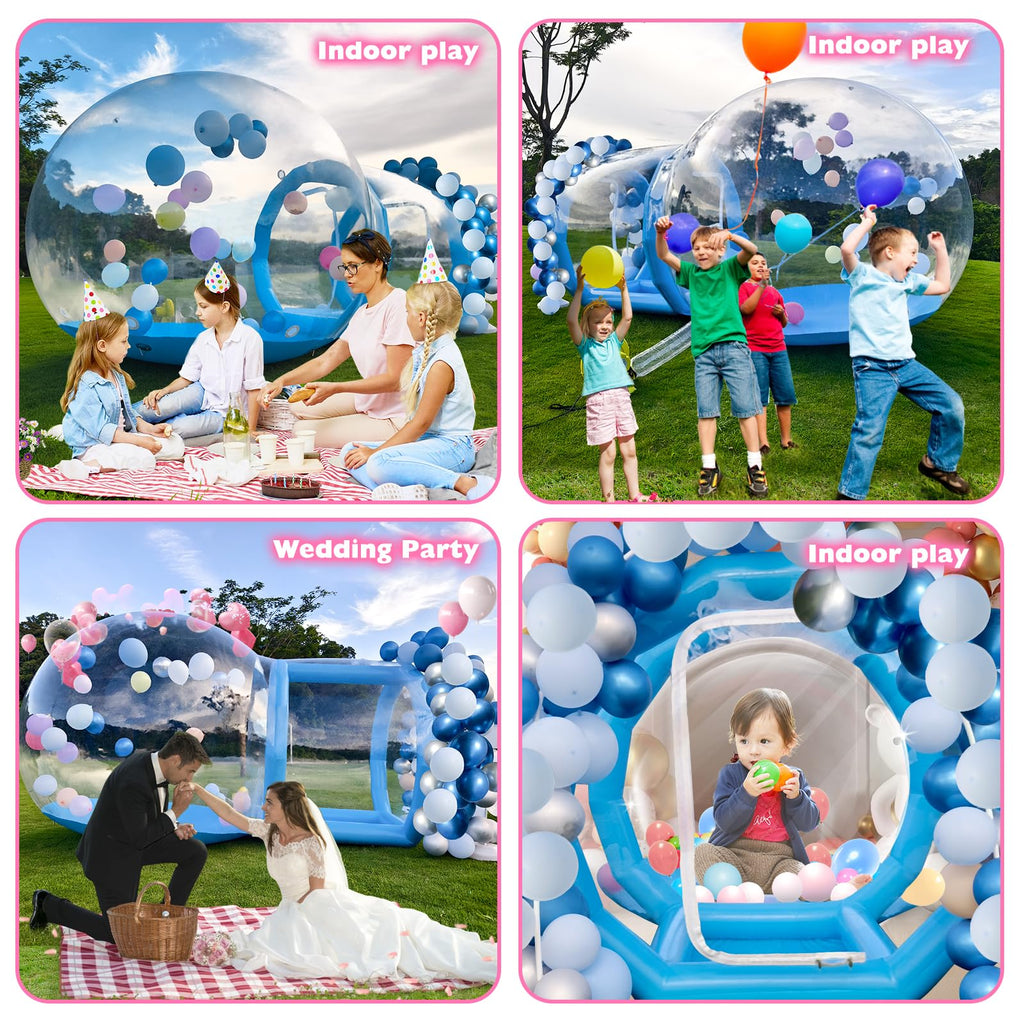 10FT Inflatable Bubble House Dome for Kids, Clear PVC Inflatable Bubble House Tent with Tunnel, Bubble Balloon House with 750W Air Blower, 600W Air Pump Inflatable Dome for Party (Blue, 10FT)