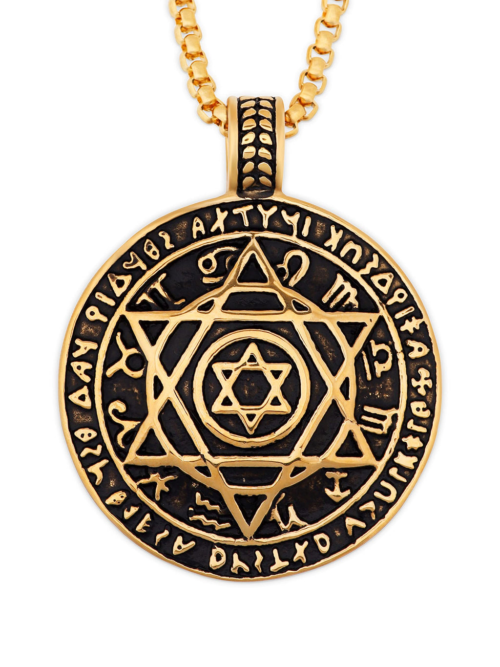 HAQUIL Seal of Solomon Necklace, Stainless Steel 12 Constellations Hexagram Six Pointed Star Protection Amulet Talisman Pendant, Jewish Jewelry Gift