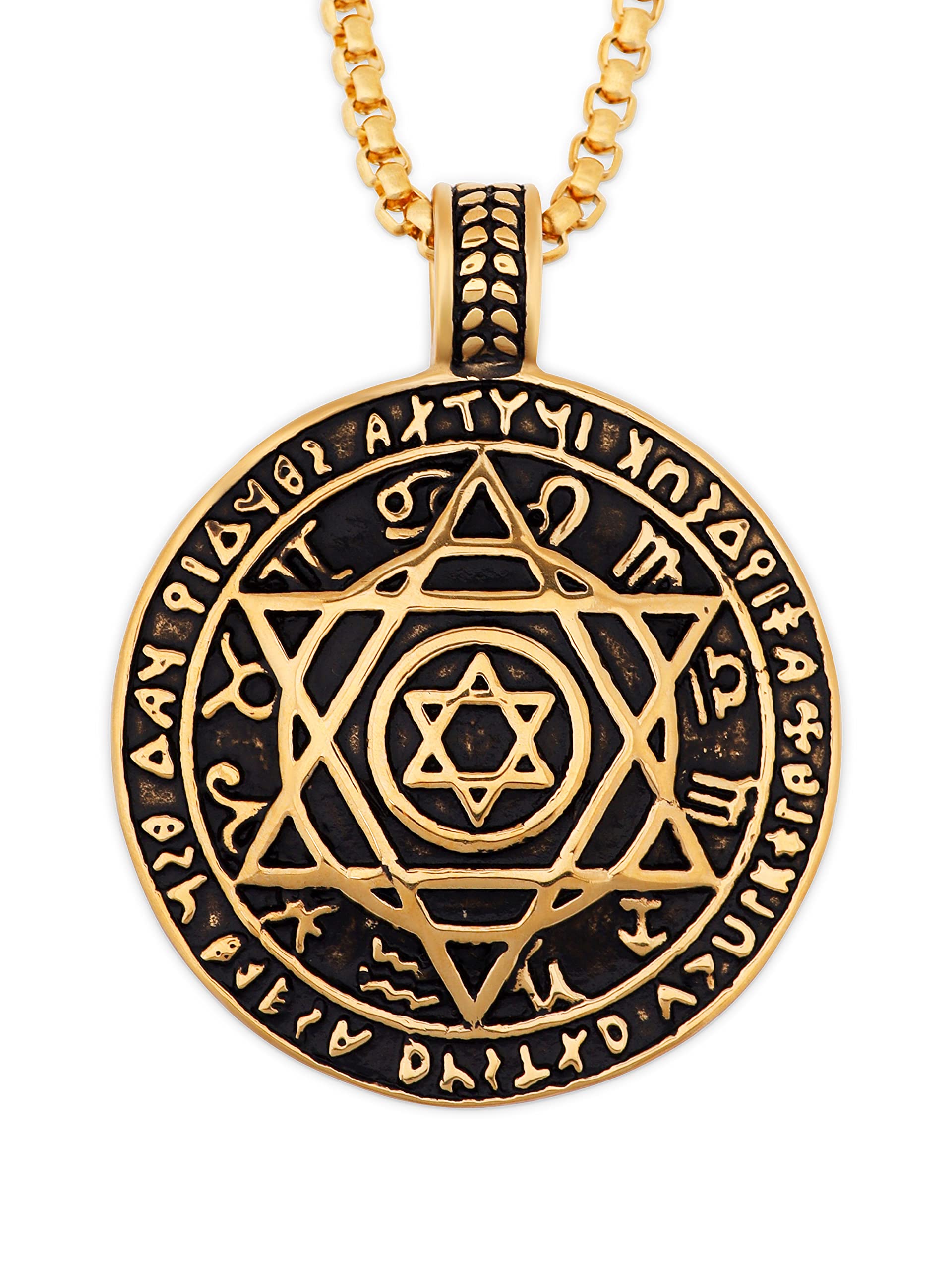 HAQUIL Seal of Solomon Necklace, Stainless Steel 12 Constellations Hexagram Six Pointed Star Protection Amulet Talisman Pendant, Jewish Jewelry Gift