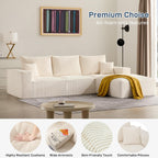 Sectional Cloud Boneless Sofa Couches for Living Room-113'' Beige 3 Seater U-Shaped Modern Lounge Couch-No Assembly Modular Corduroy Convertible Sponge Sleeper Sofas with Chaise for Home House