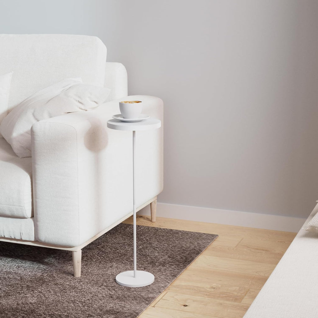 Small Side Table, Metal Round Drink Table, Desktop Diameter 7.87“ for Living Room Bedroom Small Spaces Sofa Couch Chair, White
