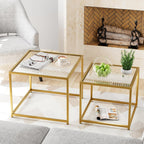 VILAWLENCE Coffee Table Set of 2, Modern Gold Glass Side Table, Metal Frame Square End Table, Center Tables, Nesting Coffee Table for Living Room, Bedroom and Small Spaces, 23.6in