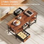 Furologee Coffee Table with 2 Fabric Drawers, 35inch Small Coffee Table for Living Room, 2-Tier Central Table with Storage Shelves for Home Office, Rustic Brown