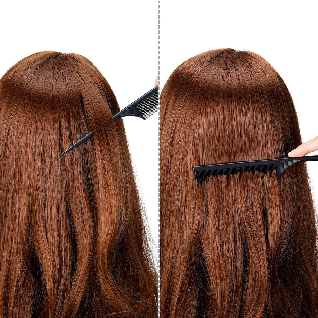 Leinuosen 3-pak kulfiber rat tail stylingkam, varmebestandig antistatisk teasing til bagkamning, rodteasing, tilføjer volumen til aftenstyling (sort)