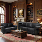 Mid-Century Vintage Sofa Couches with Rivet Design,loveseat Sofa,Removable Sofa Cover Upholstered Cushions and Solid Wood Frame (Grey, 3-Seater)