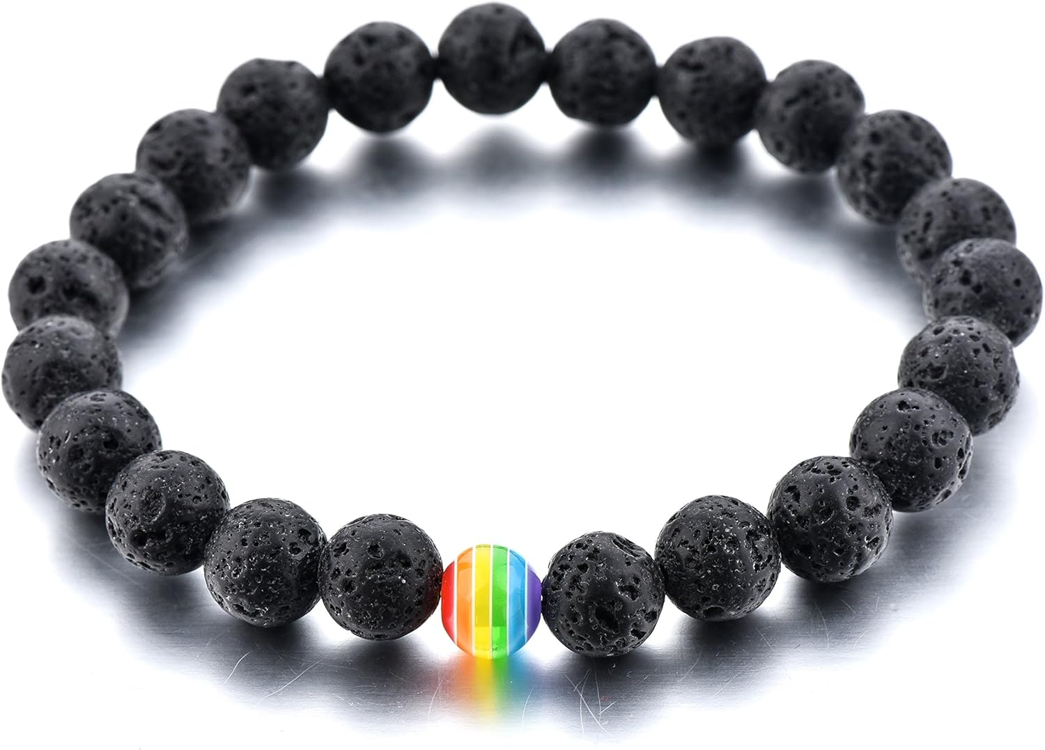 LGBT Relationship Bracelet | 2 Pieces | White Howlite, Black Matte Agate, Rainbow Resin | Oil Diffuser Beads | Gay Couples Strong Cord | Handmade | Love is Colorful