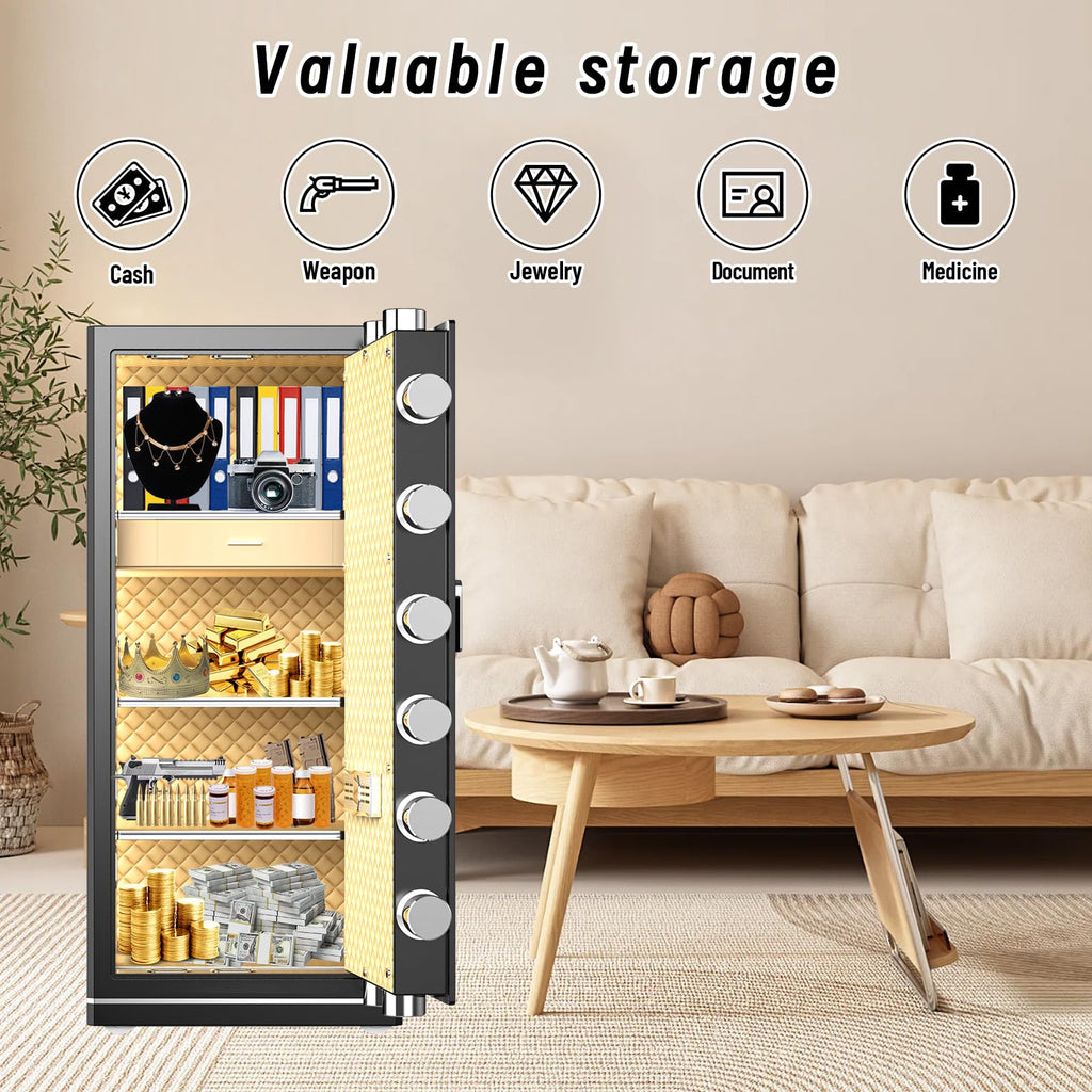 [2025 New Wifi Smart Safe]FABAO 17.5 Cu.Ft.Extra Large Home Safe,Heavy Duty Digital Security Safe with Built-In Drawer and Removable Shelves,Waterproof and Fireproof Safe for Home Hotel Office