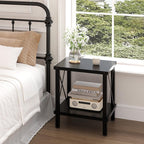 Large End Table Farmhouse Side Table Industrial Style Sofa Table Coffee Table Metal X Accent Wood End Table NightStand with Storage Shelf for Living Room Bedroom Black MLBZ16B